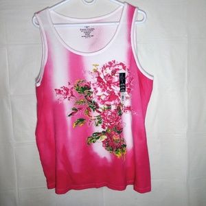 NWOT Pink & White Floral Glittered Tank Top 3X
